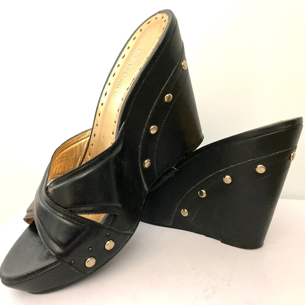 BCBG Girls Wedge Heels, Genuine Leather Upper, Gold Details